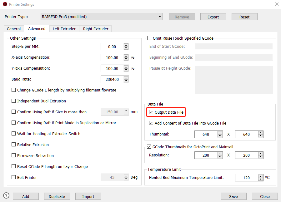 Output Data File | ideaMaker Term Dictionary